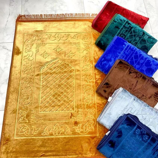 Raschel Embossed Prayer Mat With Tassel Prayer Mat Solid Color